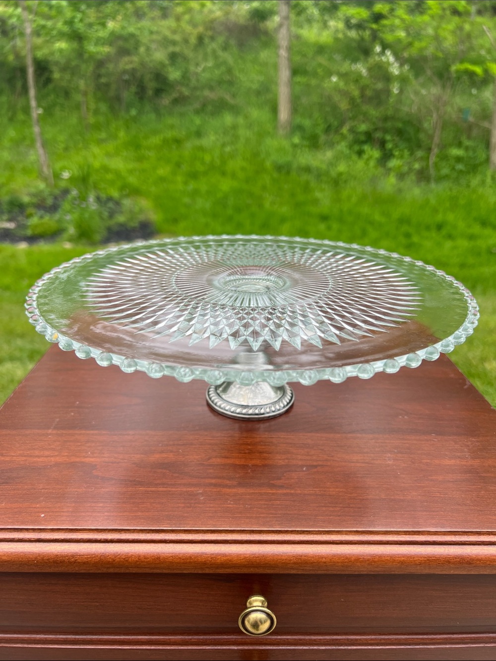 VTG Duchin Creation Sterling Silver Weighted Bottom Glass Pedestal Cake Stand